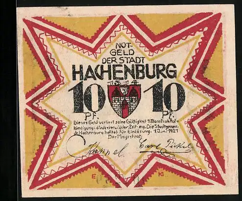 Notgeld Hachenburg 1921, 10 Pfennig, Cistercienser-Abtei Marienstatt, Wappen
