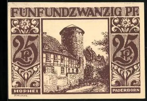 Notgeld Paderborn 1921, 25 Pfennig, Hophei Paderborn, Stadtpanorama
