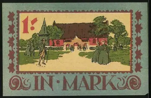 Notgeld Langenhorn 1921, 1 Mark, Kirchgang und Wappen, Gutschein