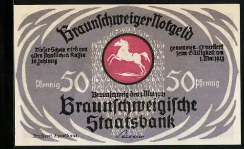 Notgeld Braunschweig 1921, 50 Pfennig, Eulenspiegel sitzt mit seiner Frau am Kachelofen