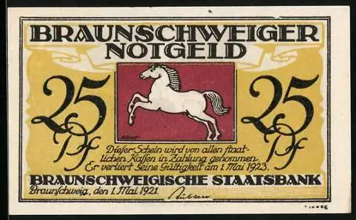 Notgeld Braunschweig 1921, 25 Pfennig, Eulenspiegel hält einen Affen auf der Hand