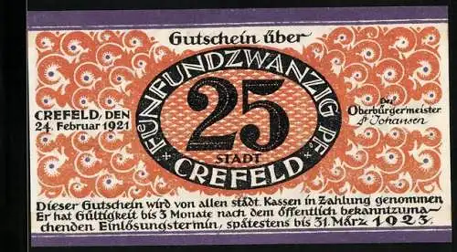 Notgeld Crefeld 1921, 25 Pfennig, Panorama