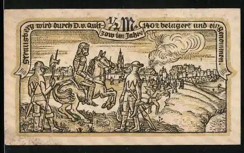 Notgeld Strausberg 1921, 1 /2 Mark, Belagerung von Strausberg im Jahre 1402, Wappen