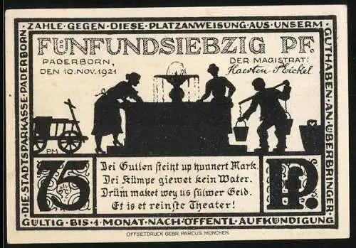 Notgeld Paderborn 1921, 75 Pfennig, Frauen am Brunnen, Rothoborn in Paderborn