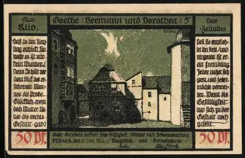 Notgeld Pössneck 1921, 50 Pfennig, Goethe: Hermann und Dorothea, Gutschein