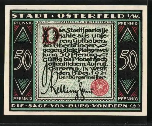 Notgeld Osterfeld i. W. 1921, 50 Pfennig, Die Sage von Burg Vondern