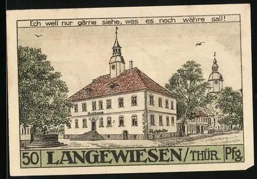 Notgeld Langewiesen /Thür. 1921, 50 Pfennig, Rathaus und St. Kilian