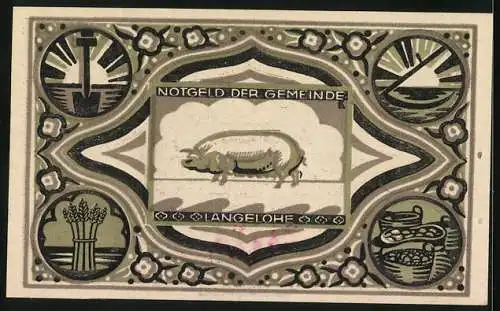 Notgeld Langelohe 1922, 25 Pfennig, Schwein und Wappen