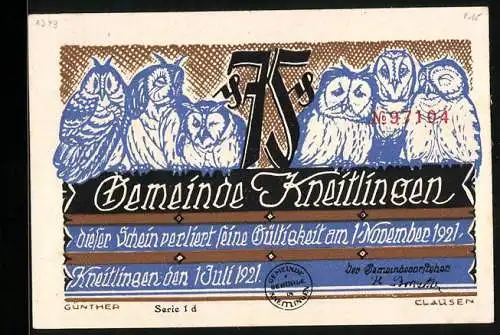 Notgeld Kneitlingen 1921, 75 Pfennig, Eulenspiegel zeigt auf ein leeres Bild