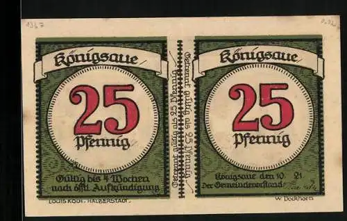 Notgeld Königsaue 1921, 50 Pfennig (2 x 25 Pfennig), Kinder halten die 50 auf der Wiese