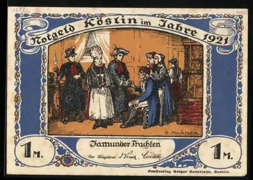 Notgeld Köslin 1921, 1 Mark, Jamunder Trachten und Wappen