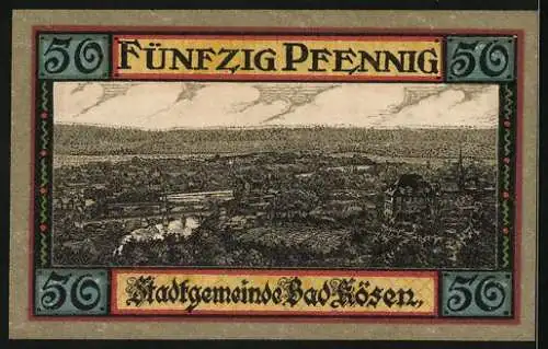 Notgeld Bad Kösen 1921, 50 Pfennig, Stadtpanorama und Wappen