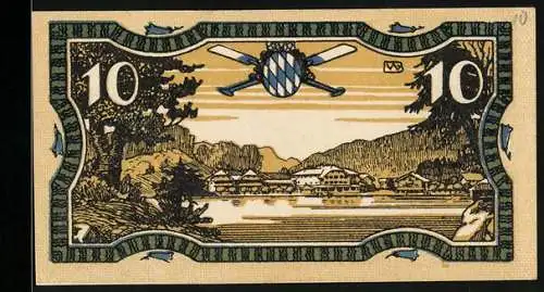 Notgeld Königssee 1921, 10 Pfennig, Panorama und Seepartie, Wappen