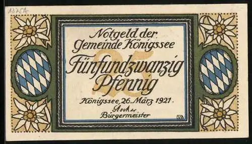 Notgeld Königssee 1921, 25 Pfennig, Seepartie mit Ruderboot