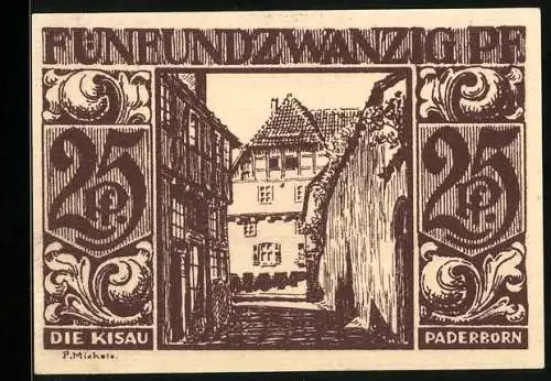 Notgeld Paderborn 1921, 25 Pfennig, Panorama und Ortspartie