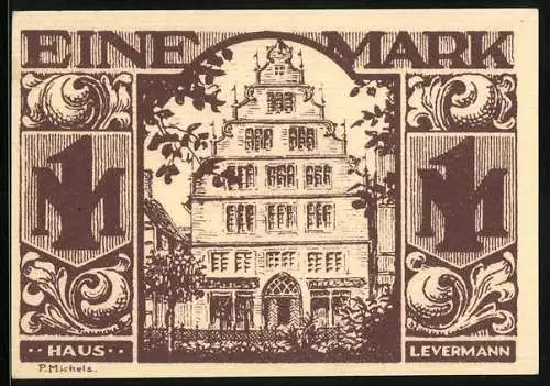 Notgeld Paderborn 1921, 1 Mark, Männer am Amboss, Haus Levermann
