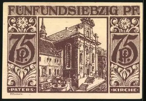 Notgeld Paderborn 1921, 75 Pfennig, Frauen am Brunnen, Paterskirche