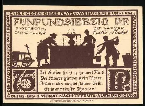 Notgeld Paderborn 1921, 75 Pfennig, Frauen am Brunnen, Rothoborn Paderborn