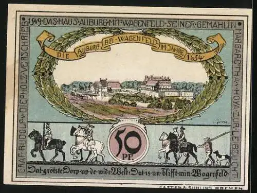 Notgeld Diepholz 1921, 50 Pfennig, Diepholz im Jahre 1621, Auburg bei Wagenfeld im Jahre 1654, Gutschein