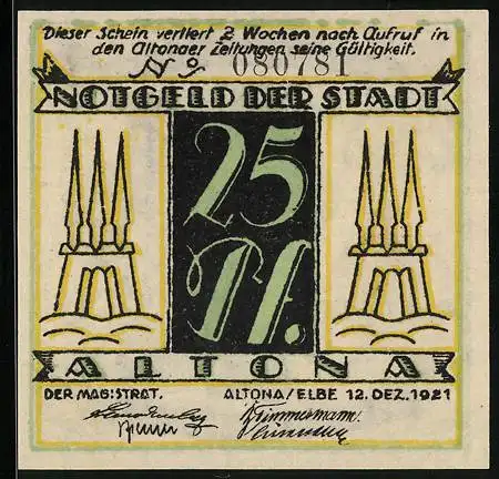 Notgeld Altona 1921, 25 Pfennig, Arbeiter im Hafen