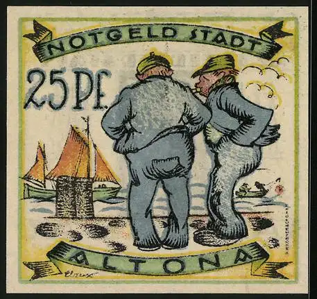 Notgeld Altona 1921, 25 Pfennig, Arbeiter im Hafen