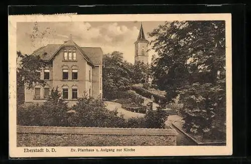 AK Eberstadt / Darmstadt, Ev. Pfarrhaus und Aufgang zur Kirche
