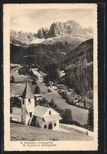AK St. Cyprian, Kirche mit Rosengarten