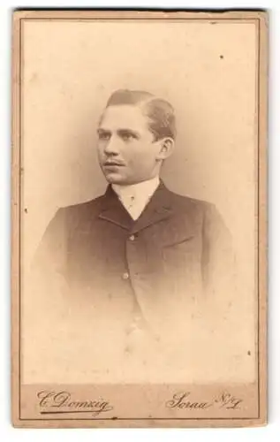 Fotografie C. Domzig, Sorau /N.-L., Bahnhofstr. 25, Junger Herr im Anzug mit Krawatte