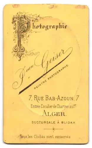 Fotografie Jean Geiser, Alger, 7, Rue Bab-Azoun, 7, Elegant gekleideter Herr mit Vollbart