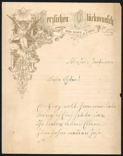 Briefkopf Köln 1903, Neujahrsglückwünsche mit Engelsdarstellung