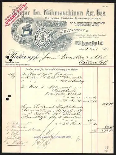 Rechnung Elberfeld 1901, Singer & Co., Nähmaschinen AG, Handelsmarke und Auszeichnungen