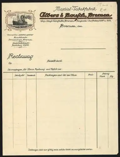 Rechnung Bremen, Albers & Bausch, Martial-Tabakfabrik, Der Dampfer Turmfalke