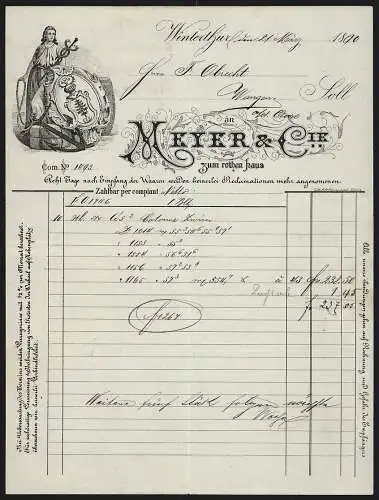 Rechnung Winterthur 1890, Firma Meyer & Cie., Wappen und allegorische Frauenfigur