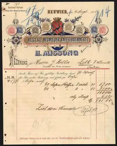 Rechnung Neuwied 1898, H. Missong, Kaffeebrennerei, Schutzmarken mit dem Pfau