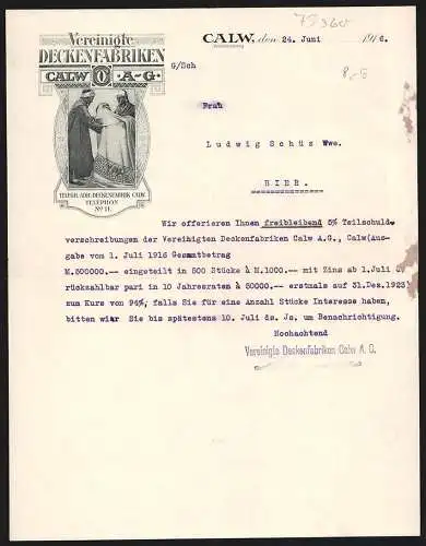 Rechnung Calw 1916, Vereinigte Deckenfabriken AG, Zwei arabische Händler mit einer Decke