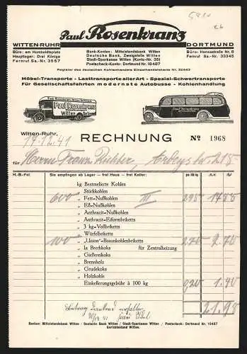 Rechnung Witten-Ruhr 1941, Paul Rosenkranz, Transportunternehmen, Ansichten zweier Transportfahrzeuge
