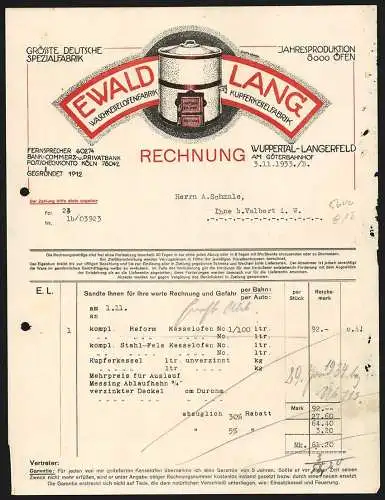 Rechnung Wuppertal-Langerfeld 1933, Ewald Lang, Kessel-Fabrik, Ansicht eines Reform-Kessels