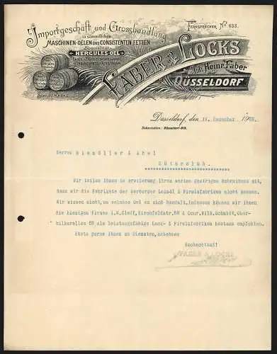 Rechnung Düsseldorf 1903, Faber & Locks, Importgeschäft und Grosshandlung in Ölen und Fetten, Schutzmarke Herkules