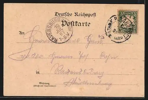 Lithographie Frankfurt, Hauptbahnhof, Innenansicht, Batholomäus-Kirche