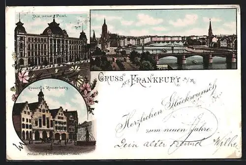 Lithographie Frankfurt, Neue Post, Römer & Römerberg, Panorama