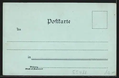 Mondschein-Lithographie Bingen / Rhein, Nationaldenkmal, Ruine Ehrenfels, Gesamtansicht mit Brücke aus der Vogelschau