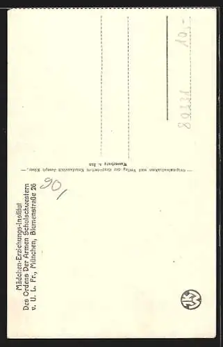 AK München, Mädchen-Erziehungs-Institut des Ordens der Armen Schulschwestern, Blumenstrasse 26, Klostergarten