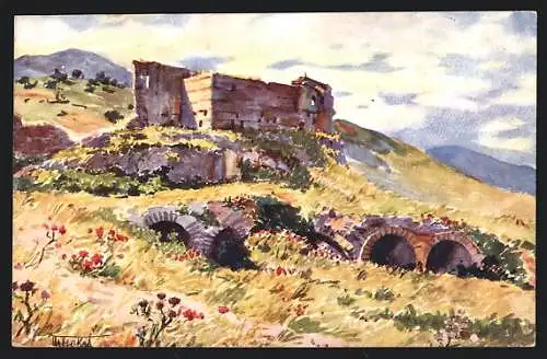 Künstler-AK Prizren, Schlossruine