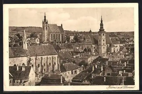 AK Krems a. d. Donau, Teilansicht mit Kirche aus der Vogelschau