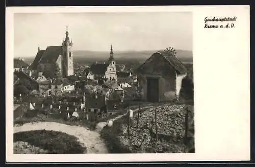 AK Krems a. d. Donau, Ortspartie mit Kirche