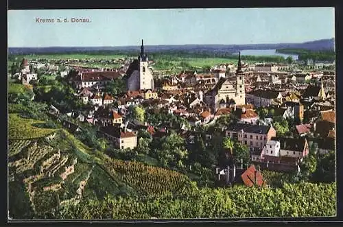 AK Krems a. d. Donau, Ortsansicht mit Weinterrassen und Wasserblick