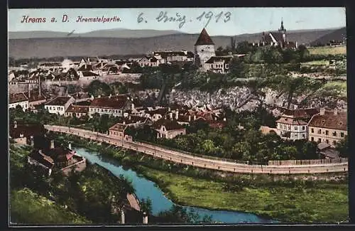 AK Krems a. d. Donau, Kremstalpartie mit Strasse aus der Vogelschau