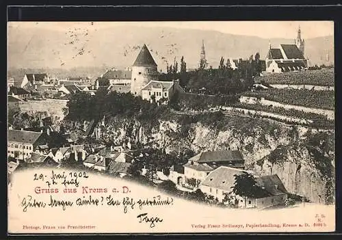 AK Krems a. D., Teilansicht mit Turm und Kirche