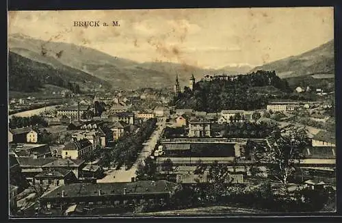 AK Bruck a. M., Ortsansicht mit Fernblick aus der Vogelschau