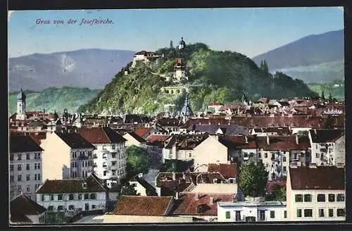 AK Graz, Teilansicht von der Josefkirche, mit Bergblick